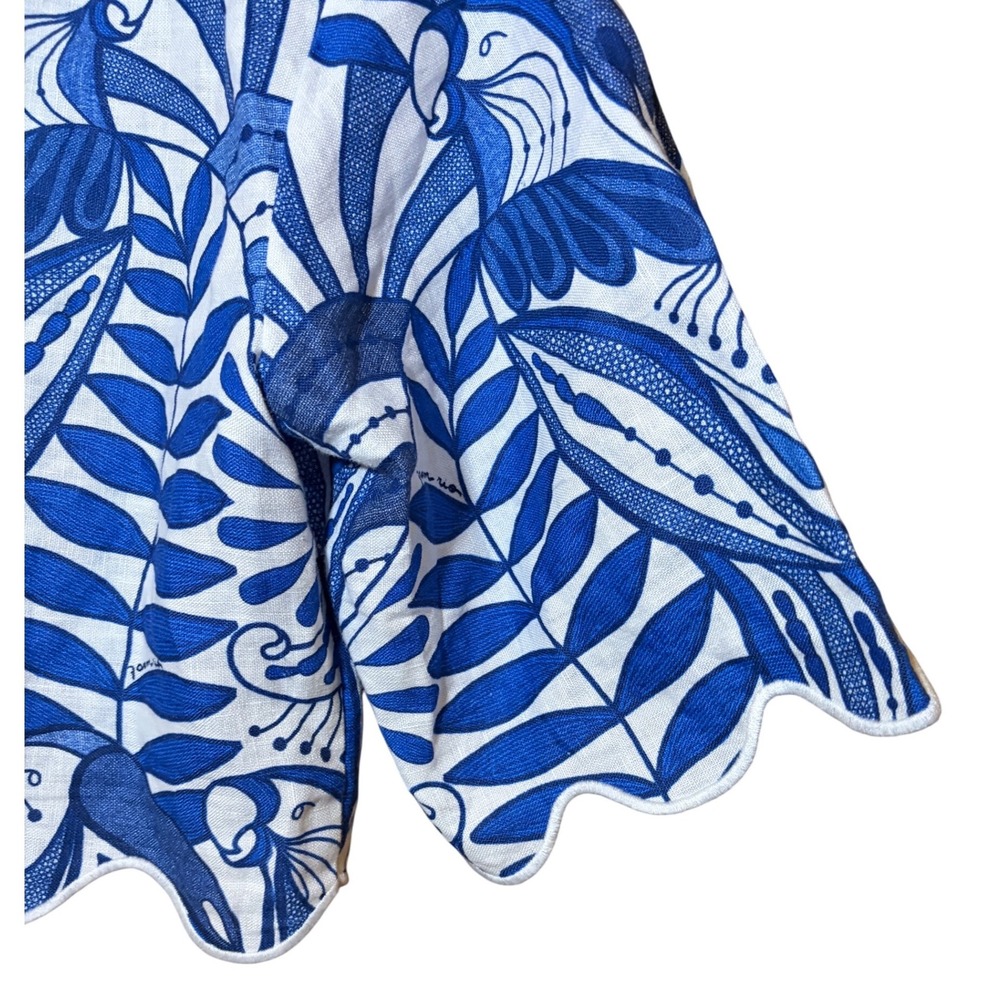 Farm Rio Lace Nature Blouse Blue Scalloped Linen Crop Top S NWT - Picture 10 of 16